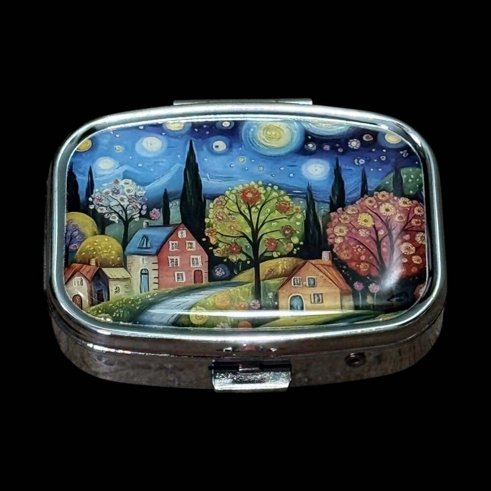 Cute Neighborhood Portable Rectangle Metal Pill Organizer Case - Picture 1 of 3